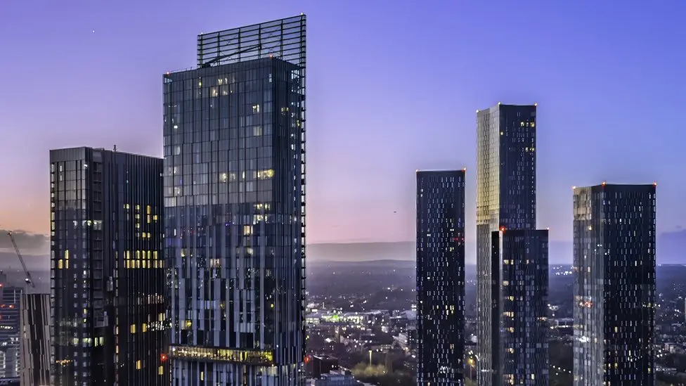 Aerial view of skyscrapers in the city of Manchester, home to Andrada C. Gacichevici Notary Public services